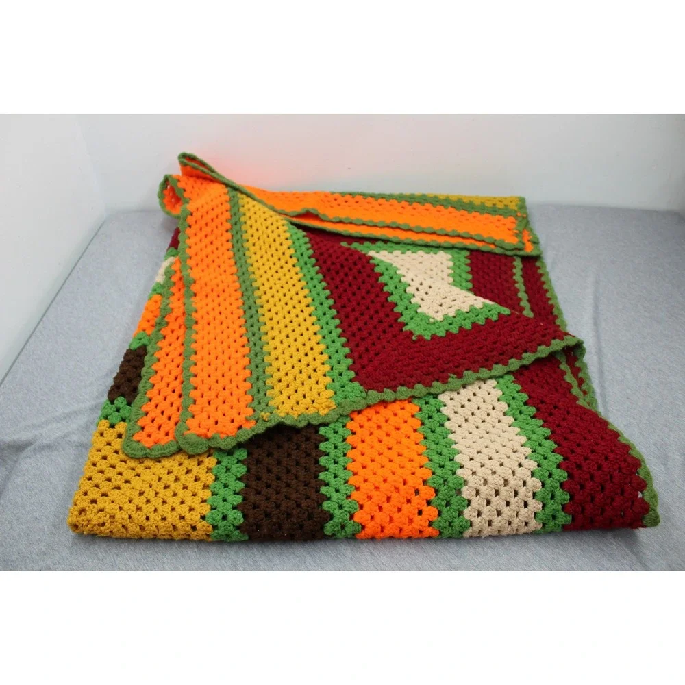 Handmade Blanket Approx 70x56 Multicolor Granny Square Afghan Crochet Retro Boho